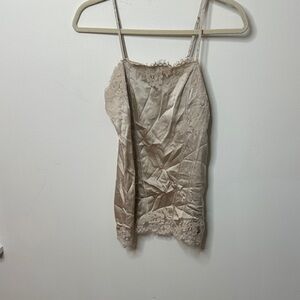 White House Black Market Silk Beige Lace Trim Cami Top